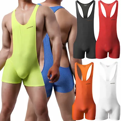 Sexy Mens Bodysuit Wrestling Singlet Tight Leotard Jumpsuit Sports Gym Underwear • £15.95
