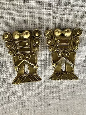 Vintage Mayan-Inspired  Brass Clip Earrings  • $20