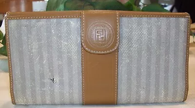 Fendi Vintage Pequin Envelope Wallet Italy Bifold Leather Canvas Striped COA • $89