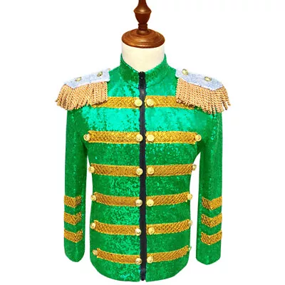 Men Sequin Tuxedo Jacket Suit Blazer Party Prom Showman Apparel Coat Tops Slim • $67.23