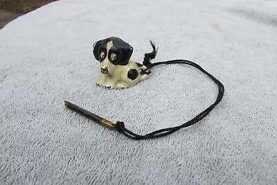 Vintage Hand Painted 1-1/2  Small Dog Metal Paperweight With Attached Pencil • $19