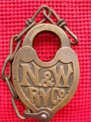 1957 Brass Padlock Norfolk Western Old Heart Shape Lock With Chain No Key • $129.99