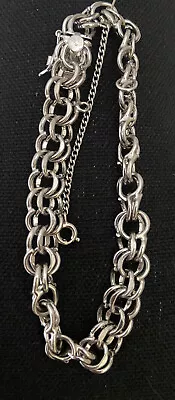 Vintage AMERICAN Sterling Silver Double Link Chain Charm Bracelet 7.5” • $120