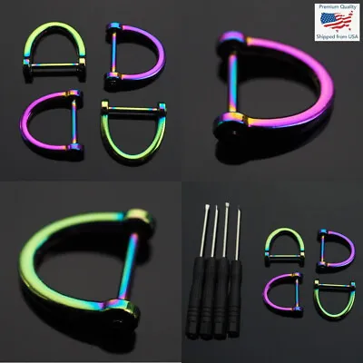 4pcs D-Ring Horseshoe U Shackle Key Ring Fob DIY Leather Craft - Neon Rainbow • $8.99