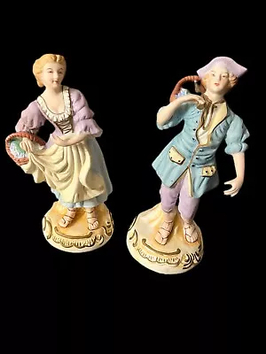 Vtg Maruri Porcelain Bisque Victorian Couple Grape Worker Hand Painted Japan • $20