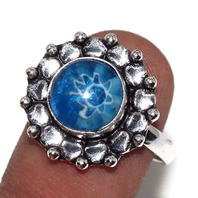 925 Silver Plated-Italian Murano Glass Ethnic Ring Jewelry US Size-8 MJ • $2.99