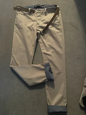 £5.50 • Buy Boys Chino Trousers, Slim, Belt Sand Colour W30/L32