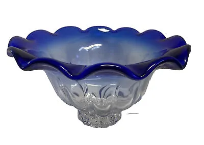 Shannon Cobalt Clear/Blue Swirled Ruffled Crystal Bowl Designs Of Ireland 7X 13” • $65.99