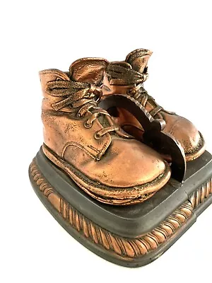 VINTAGE MASON MASTERPIECE PAIR OF COOPER BRONZED BABY SHOE BOOKENDS 6.75x6.5x5” • $5.85