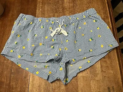 J. Crew Women Blue Striped Yellow Fruit Print Pajama Lounge Shorts Size L • $8.49