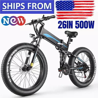 Fat Tire Electric Bike 26'' 500W Folding Bicycles 21-Speed City Mountain Ebike# • $738.99