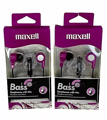 2 Maxell Bass Purple Earbuds With Mic New In 📦 Box Free Shipping • $10.20