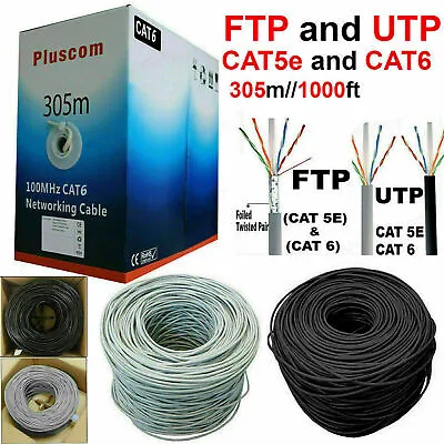£38.95 • Buy 305M RJ45 Cat5 Cat6 Ethernet Network OUTDOOR FTP UTP Roll Cable Lead UK Lot