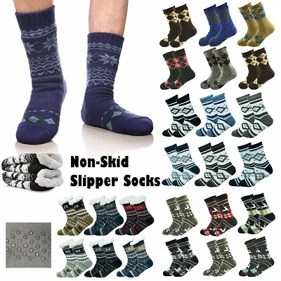 Mens Winter Cozy Fuzzy Non-Skid Thick Sherpa Fleece Lined Thermal Slipper Socks • $8.99