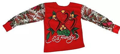 Ed Hardy Girls Tattoo Sleeve Top Size 3T Heart Skull Cross Studs Rocker Biker  • £19.95