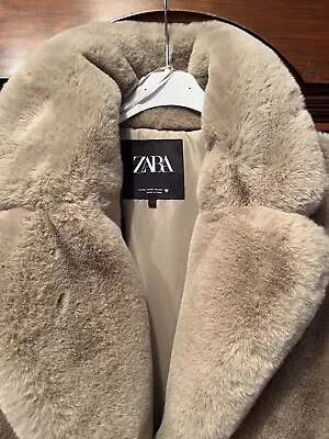 Zara Beige Fake Fur 3/4 Length Coat Med New No Labels • $37.89