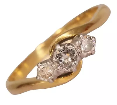 Diamond Ring Size P 18ct Yellow Gold Hallmark Three Stone 0.43 Carats Diamond • £345