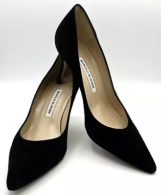 Manolo Blahnik Size 39 (EU) 9 (US) Black Suede Pointed Toe Stiletto Pumps • $139