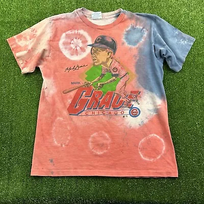 Vintage Chicago Cubs Single Stitch Shirt Mark Grace Big Head Tie Dye USA Medium • $99.24