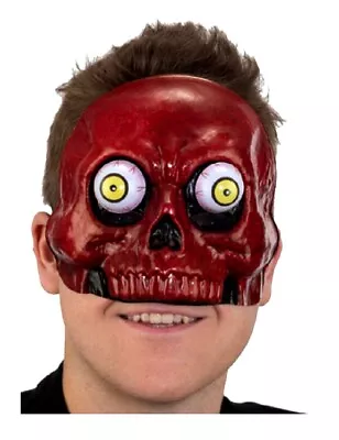 Red Demon Skull Half Mask Googly Wiggly Bobble Eyes Halloween Costume Accessory • $6.95