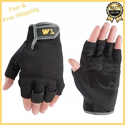 Heavy-Duty Fingerless Leather Palm Work Gloves - Adjustable Wrist - Flexible • $14.69