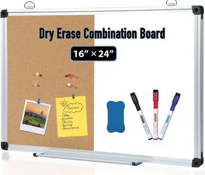 Combination Whiteboard & Cork Board Bulletin Board 16 X 24 Inches Magnetic • $17.99