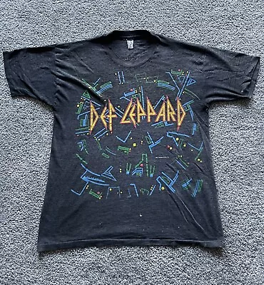 VINTAGE Def Leppard Shirt Mens Large Black Faded Hysteria Graphic 1987 80s • $50