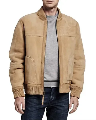 $1795 VINCE Reversible Suede Leather Shearling Bomber Jacket Coat Size Medium • $600