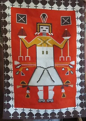 Needlepoint Of Kachina W Native American Symbols (About 31 By 44 Inch) (1393) • $300