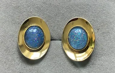 Vintage 22ct Gold Plated Doublet Cabochon Opal Cufflinks • $59.36
