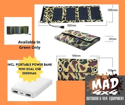 $35.95 • Buy Charger Powerbank 7W Solar Panel Wallet 5000mha Portable -20 To +60 Deg GREEN