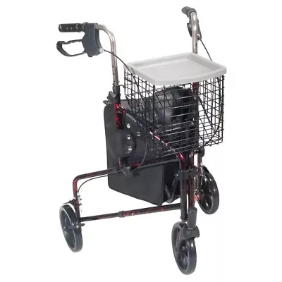 Drive Medical 3 Wheel Walker Rollator With Basket Tray And Pouch Flame Red • $68.99