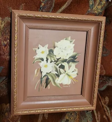 Vtg Art Deco1940’s Turner Floral Print White Flowers Reddish Mocha Color • $28