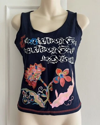 £10 • Buy Bazar Christian Lacroix Blue Floral & Sequin T-Shirt Size S