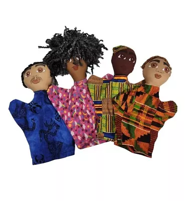 4 HAND PAINTED African American Cloth Hand PUPPET Dolls - Multicultural Toys • $35.99