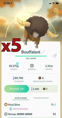 Pokemon TRADE - 5x Bouffalant Trade !! Good Chance Of Lucky And Good IVs !! • $3.90