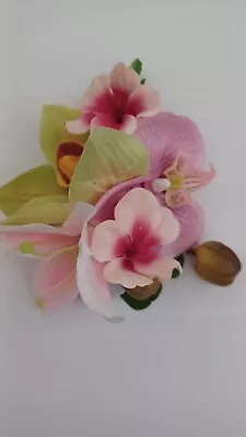 Hair Flower 50s Inspired Pink Green Orchid Lily  Rockabilly Hair Clip Vintage  • £15