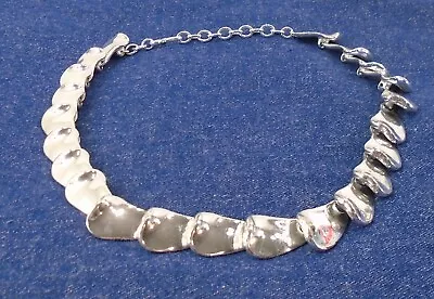 Vintage Monet Shiny Silver Scales Heavy Choker Collar Necklace Hook Clasp 16  • $39.95