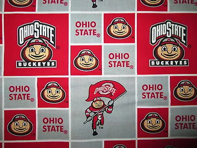 Ohio State University Buckeyes Checked Cotton Fabric 9 1/2 In Scrap Cut • $3.45