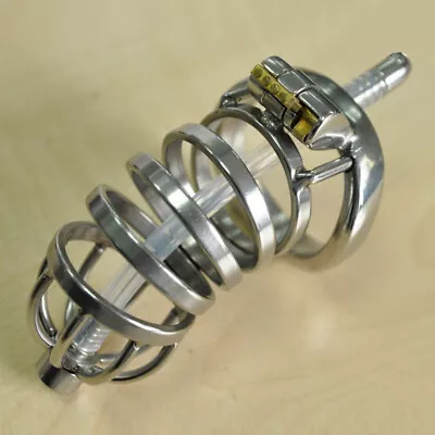 Male Metal Chastity Cage Ring Device With Dilator Sounding Tube Bondage Dilator • £6.98