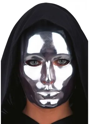 Mens Robotic Mask Silver Mirror The Unknown Masquerade Fancy Dress Metallic • £4.99