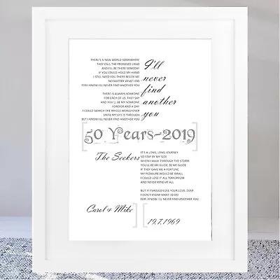 £9.99 • Buy WEDDING SONG Love Personalised A4 ART PRINT POSTER Lyrics ANNIVERSARY Seekers