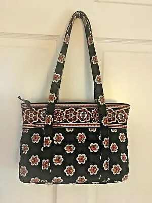 VERA BRADLEY PIROUETTE Retired 2010 Quilted Handbag Tote Black W/orange Flowers • $18.50