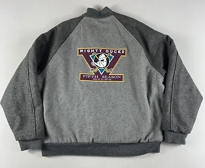 Vtg Anaheim Mighty Ducks Jacket Wool Blend Mens 2xl Gray Identity Inc Nhl Hockey • $100