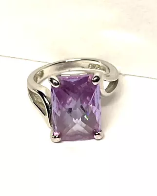 Modernist Rectangular LIGHT Amethyst Faux Stone 925 Silver Ring - Size 6.25 • $47.96