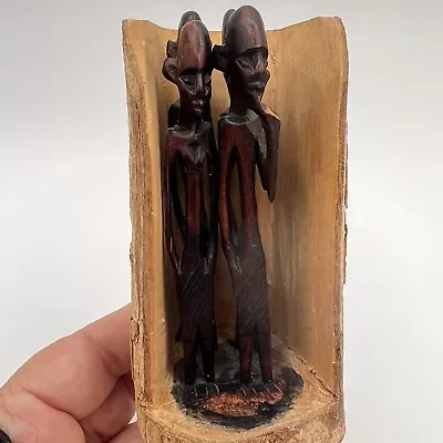 African Wood Stick Figurines Carving  Mpingo Log Art Maasai • £22.14