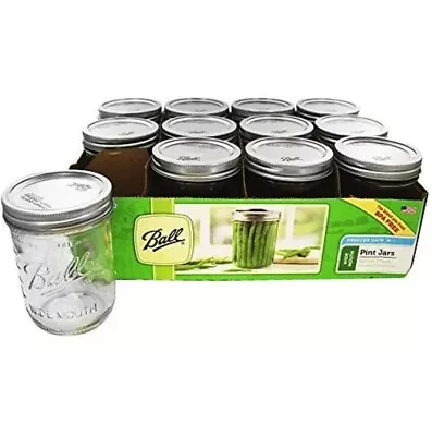 Ball Glass Mason Jars With Lids & Bands Wide Mouth Clear 16 Oz 12 Count • $15.99