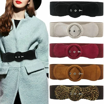Cummerbunds Suede Belt Jacket Dress Coat Wide Belt Lady Round Buckle WaistbandGB • £5.95