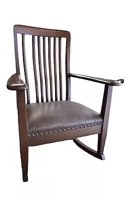 Antique Mahogany Leather Upholstered Rocking Chair Rocker  • $325