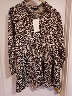 BNWT Zara Leopard Print Satin Oversized Shirt/short Dress Size Medium • £9.99